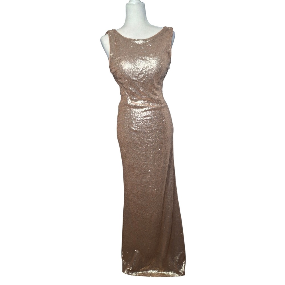 Lulus Rose Gold Sequin Cowl Back Maxi Dress Sleeveless Formal Gown Medium